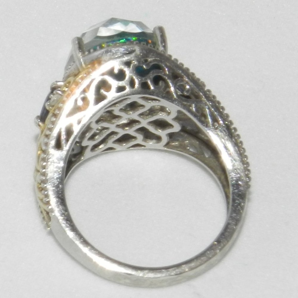 Vintage  Blue Fire Opal 925 Sterling Silver Ring Size 8.5 Women's - Picture 2 of 14